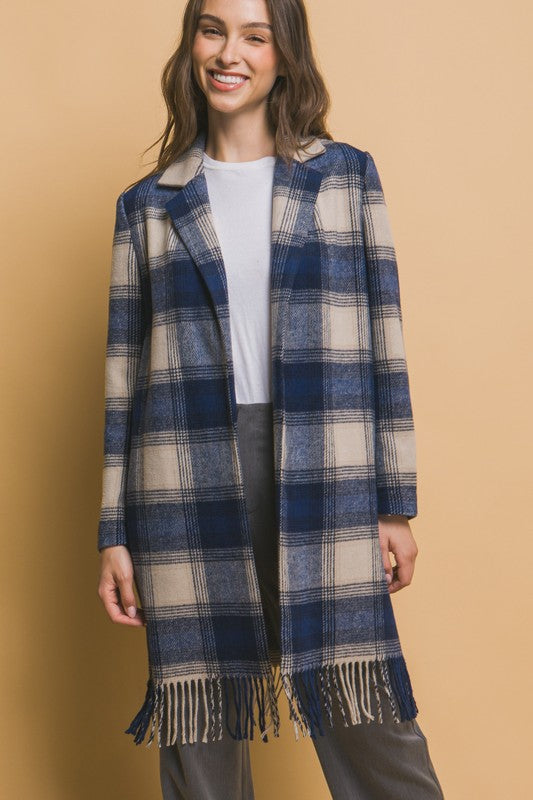 Plaid Coat With Fringe