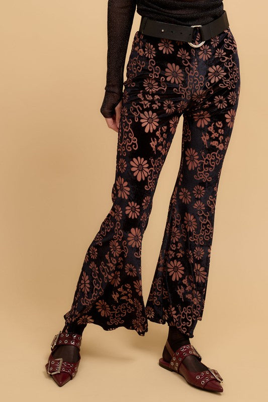 Floral Velvet Burnout Flare Pants